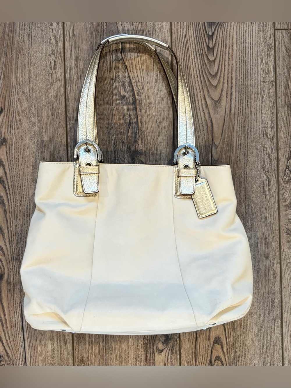 Coach Soho F17216 White Leather Tote Bag Metallic Trim Shoulder Purse